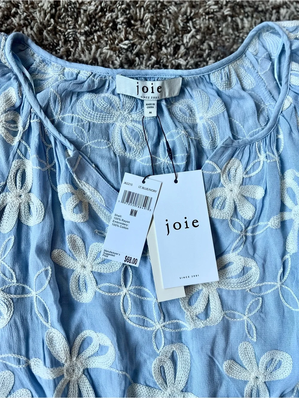 NWT Joie Blue Embroidered Floral Matching Set — Top & Shorts Women’s M